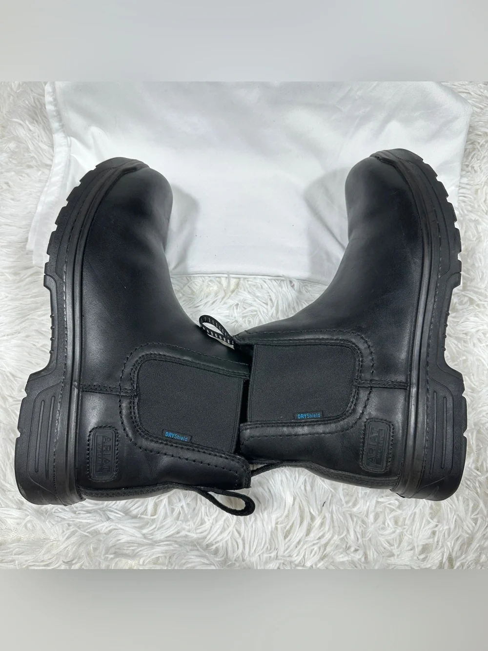 Ariat Work Turbo Men 10.5 EE Black Leather Waterproof Slip On Chelsea Work Boots